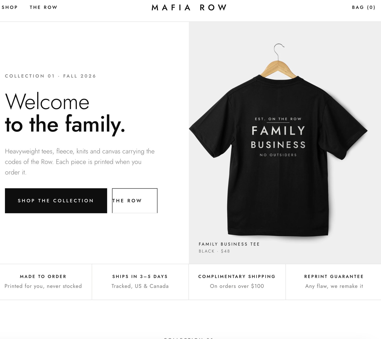 Mafia Row online store home page